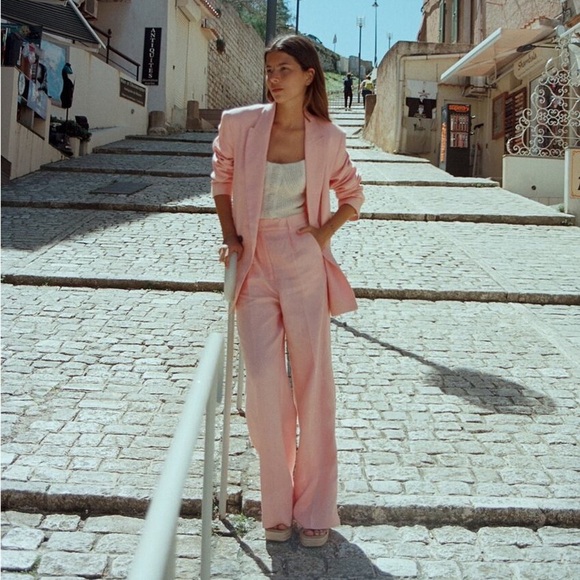 ZARA LINEN MENSWEAR STYLE BLAZER SZ M & LINEN PANTS PINK SZ L - Picture 9 of 16